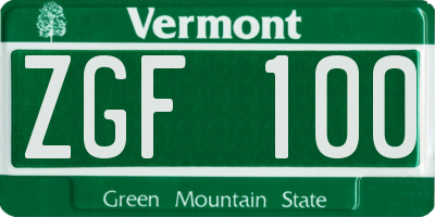 VT license plate ZGF100