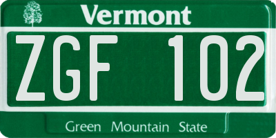 VT license plate ZGF102