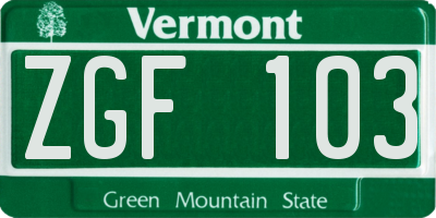 VT license plate ZGF103