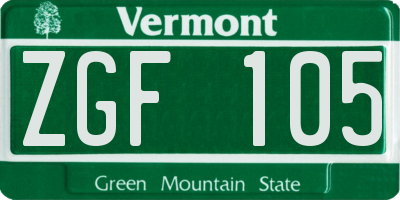 VT license plate ZGF105