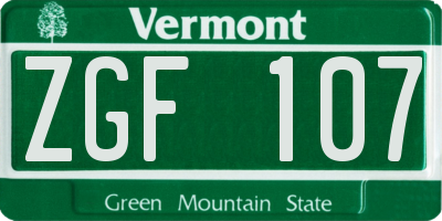 VT license plate ZGF107