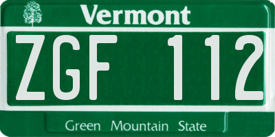 VT license plate ZGF112