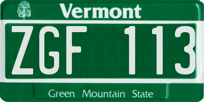 VT license plate ZGF113