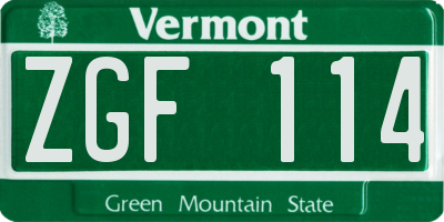 VT license plate ZGF114