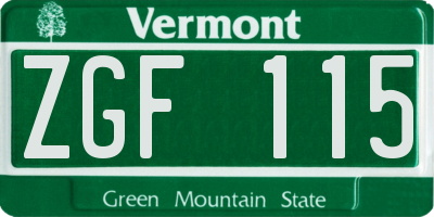 VT license plate ZGF115