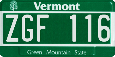 VT license plate ZGF116