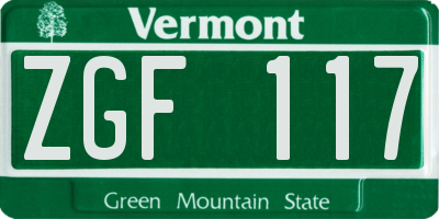 VT license plate ZGF117
