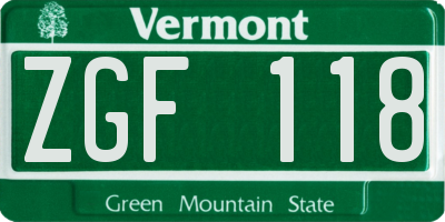 VT license plate ZGF118