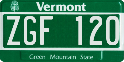 VT license plate ZGF120