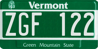 VT license plate ZGF122