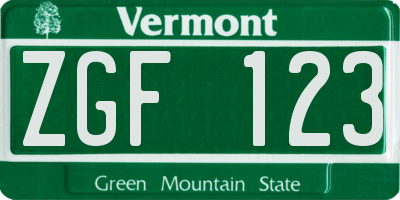 VT license plate ZGF123