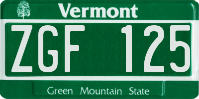 VT license plate ZGF125