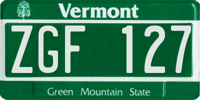 VT license plate ZGF127