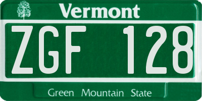 VT license plate ZGF128
