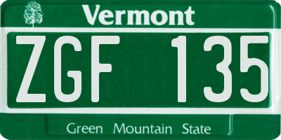 VT license plate ZGF135