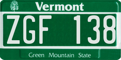 VT license plate ZGF138