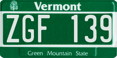 VT license plate ZGF139