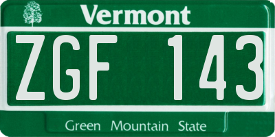 VT license plate ZGF143