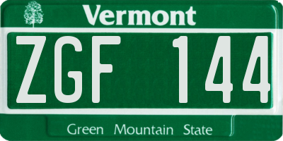 VT license plate ZGF144