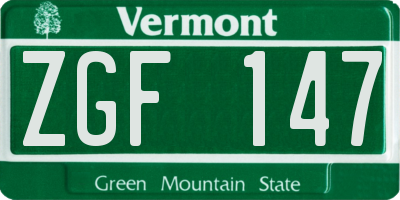 VT license plate ZGF147