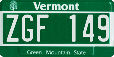VT license plate ZGF149