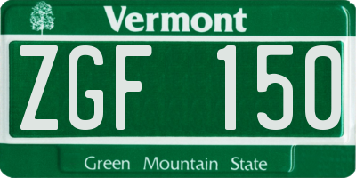VT license plate ZGF150