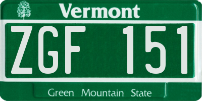 VT license plate ZGF151
