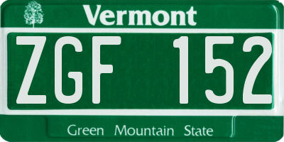 VT license plate ZGF152
