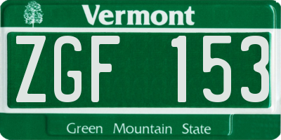 VT license plate ZGF153