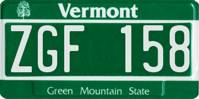 VT license plate ZGF158