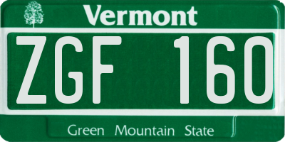 VT license plate ZGF160