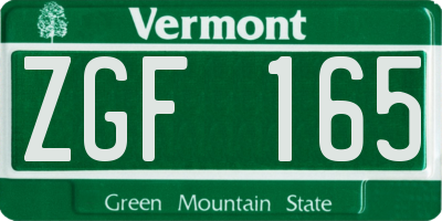 VT license plate ZGF165