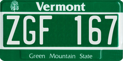 VT license plate ZGF167