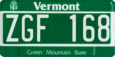 VT license plate ZGF168