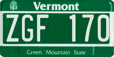 VT license plate ZGF170