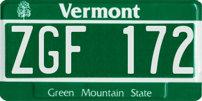VT license plate ZGF172