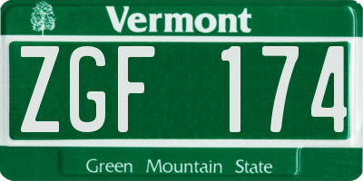 VT license plate ZGF174