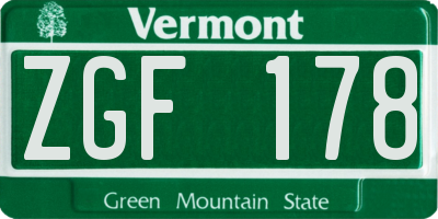 VT license plate ZGF178