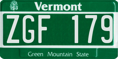VT license plate ZGF179