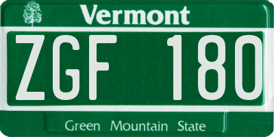 VT license plate ZGF180