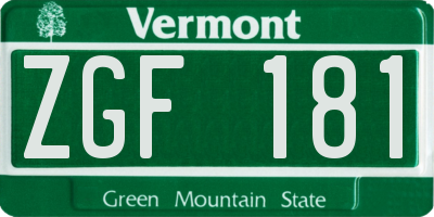 VT license plate ZGF181