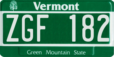 VT license plate ZGF182