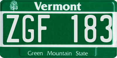 VT license plate ZGF183