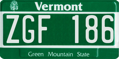 VT license plate ZGF186