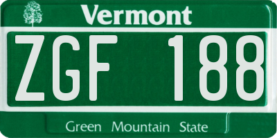 VT license plate ZGF188