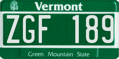 VT license plate ZGF189