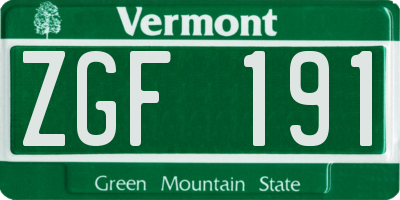 VT license plate ZGF191