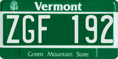 VT license plate ZGF192