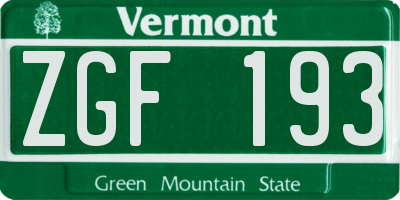 VT license plate ZGF193