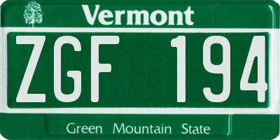 VT license plate ZGF194